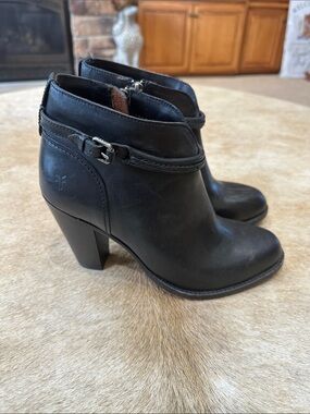 Frye Black Women's Leather Ankle Boots with Buckle Detail